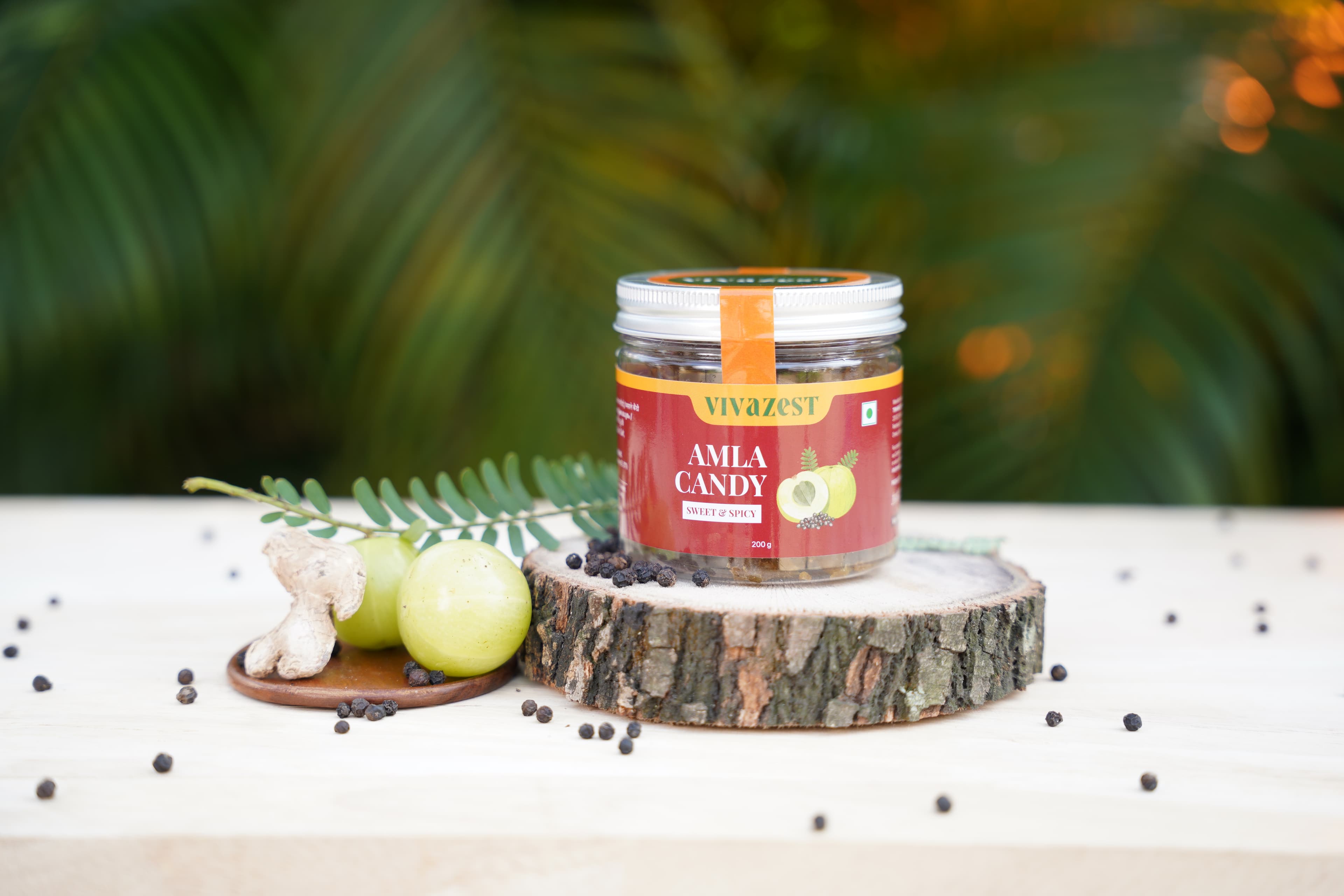 Vivazest Amla Candy jar styled with amla fruit